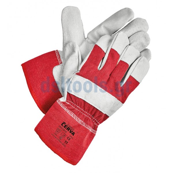 Γάντια δερματοπάνινα Νο9 με κόκκινη επένδυση