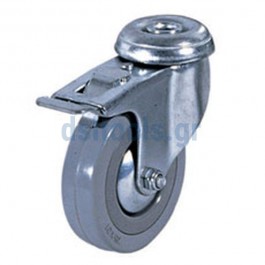 Ρόδα βιομηχανική με τρύπα & φρένο, Γκρι λάστιχο, Ø75mm Ρόδα βιομηχανική με τρύπα & φρένο, Γκρι λάστιχο, Ø75mm