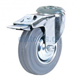 Ρόδα βιομηχανική με τρύπα & φρένο, Γκρι λάστιχο, Ø125mm Ρόδα βιομηχανική με τρύπα & φρένο, Γκρι λάστιχο, Ø125mm