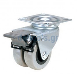 Ρόδα διπλή περιστρεφόμενη με φρένο υπερβαρέως τύπου PU Ø50mm Ρόδα διπλή περιστρεφόμενη με φρένο υπερβαρέως τύπου PU Ø50mm