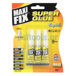 Κόλλα 3gr κυανοακρυλική Superglue Maxifix, (set 3x3gr) Κόλλα 3gr κυανοακρυλική Superglue Maxifix, (set 3x3gr)